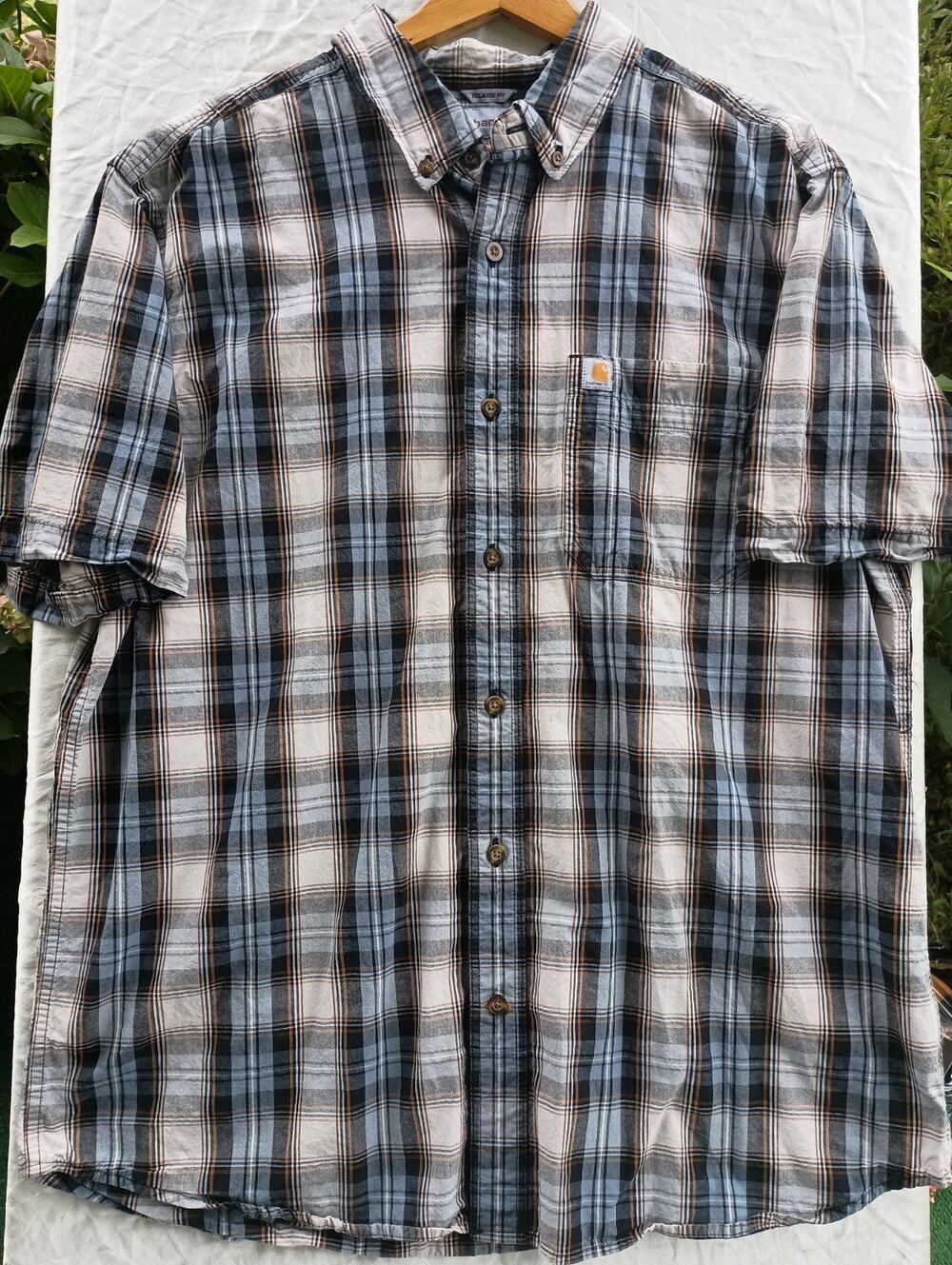 Carhartt Men's XLarge Short Sleeve Button Down Plaid Relax fit Work Pockets